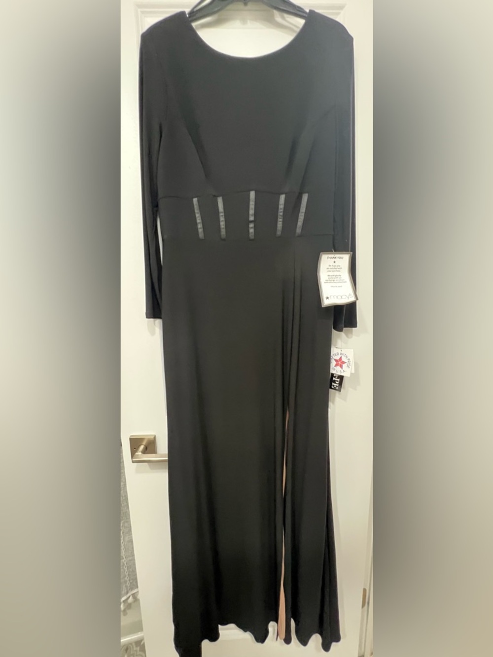Xscape Black Long Sleeve Maxi Dress with Subtle Waist Panels